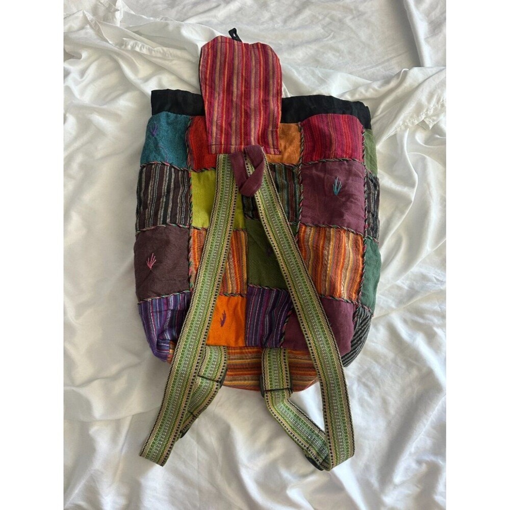 Handmade Nepal Patchwork Backpack Boho Hippie Festival Cotton Colorful Ethnic - Picture 5 of 9